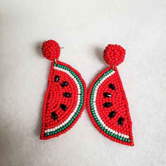 Watermelon trendy beaded earrings - Picture 2 of 3
